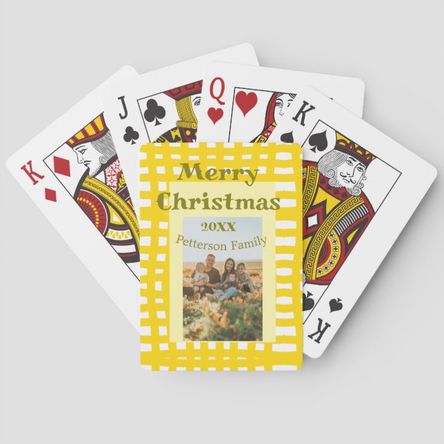 Yellow white plaid retro Christmas holiday family  Casinokort (Baksidan)