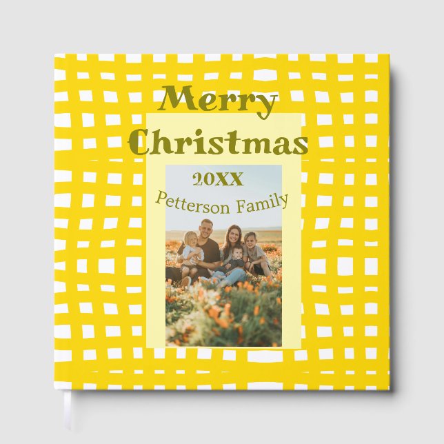 Yellow white plaid retro Christmas holiday family  Gästböcker (Framsida)