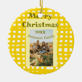 Yellow white plaid retro Christmas holiday family  Julgransprydnad Keramik