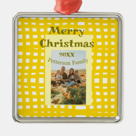 Yellow white plaid retro Christmas holiday family  Julgransprydnad Metall
