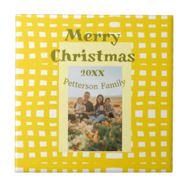 Yellow white plaid retro Christmas holiday family  Kakelplatta