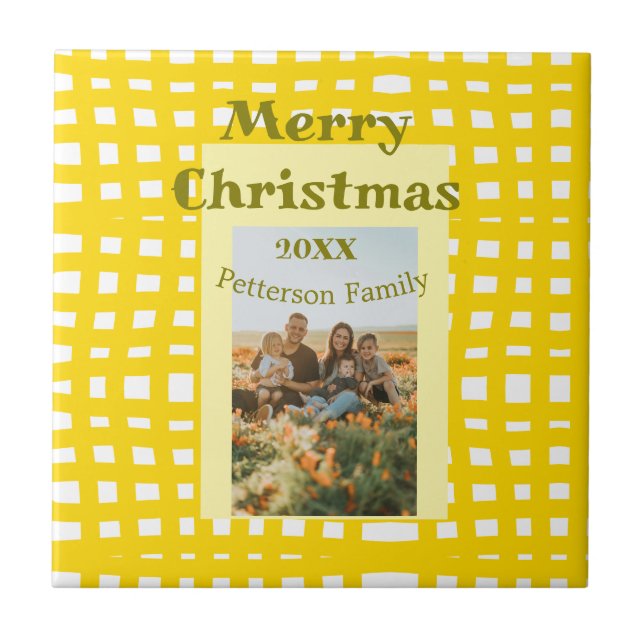 Yellow white plaid retro Christmas holiday family  Kakelplatta (Framsidan)