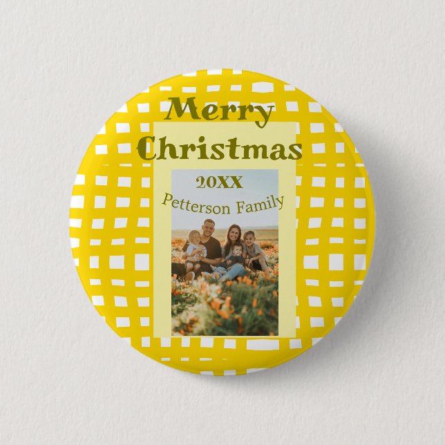 Yellow white plaid retro Christmas holiday family  Knapp (Framsida)