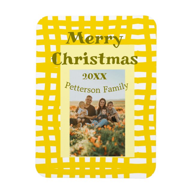 Yellow white plaid retro Christmas holiday family  Magnet (Vertikal)