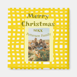 Yellow white plaid retro Christmas holiday family  Magnet