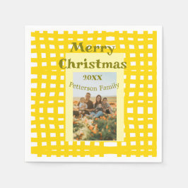 Yellow white plaid retro Christmas holiday family  Pappersservett