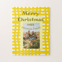 Yellow white plaid retro Christmas holiday family  Pussel