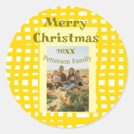 Yellow white plaid retro Christmas holiday family  Runt Klistermärke