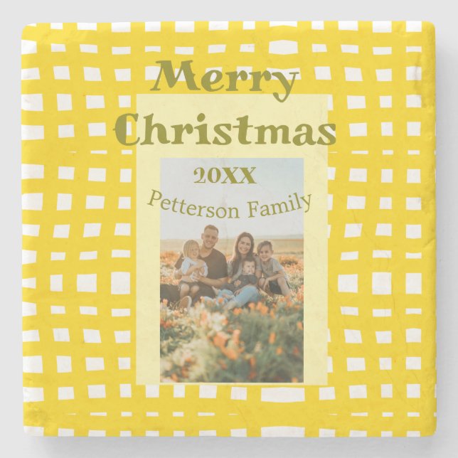Yellow white plaid retro Christmas holiday family  Stenunderlägg (Framsidan)