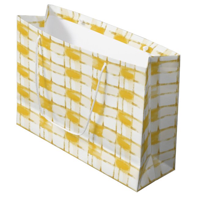 Yellow White Plaid Stripes Birthday (Framsidan Vinklad)