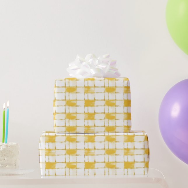 Yellow White Plaid Stripes Birthday Presentpapper (Festgåvor)