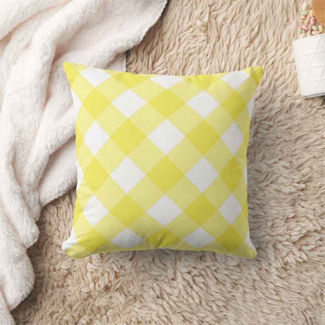 Yellow & White Plaid Throw Pillow  Kudde (Filt)