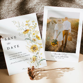 Yellow Wildflower Sunflower Wedding Photo Back Spara Datumet