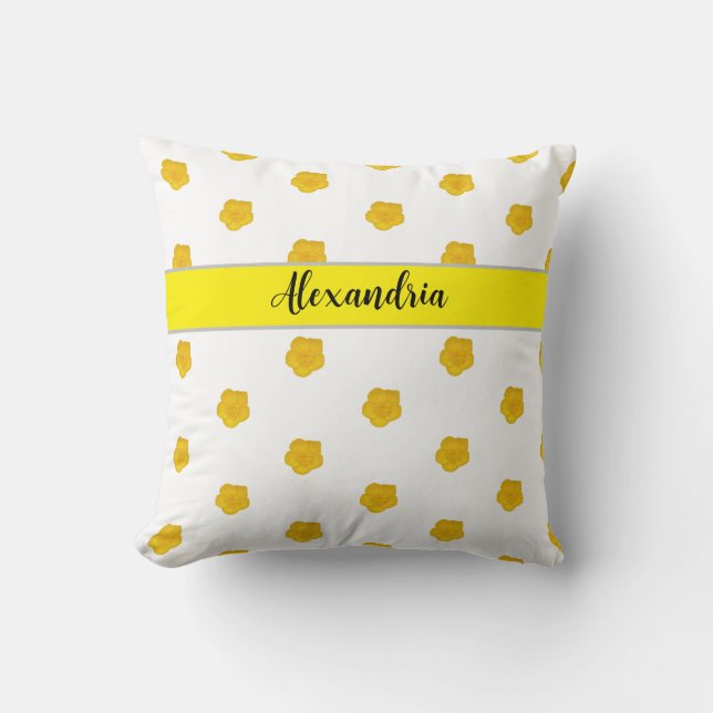 Yellow Wildflower Throw Pillow Personalized  Kudde (Framsida)