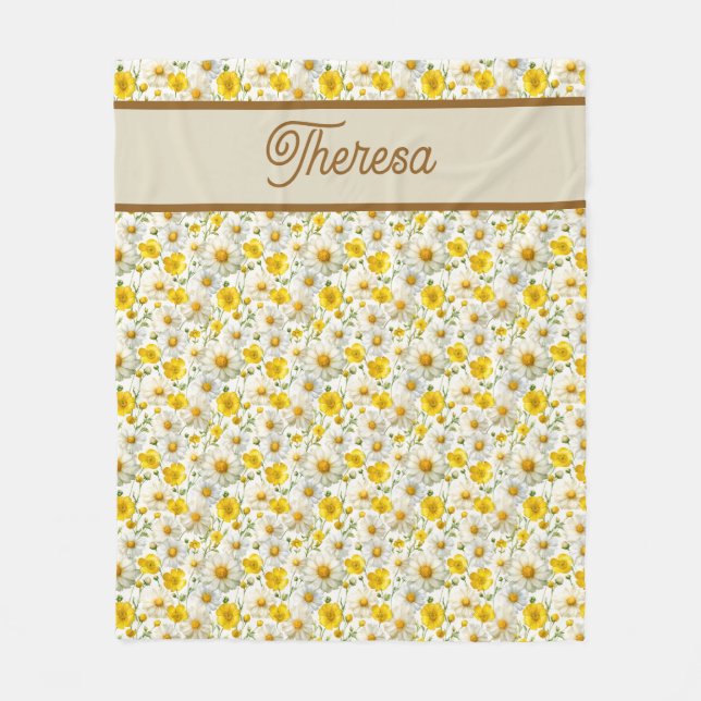 Yellow Wildflowers Pattern Monogram Name Fleecefilt (Framsidan)