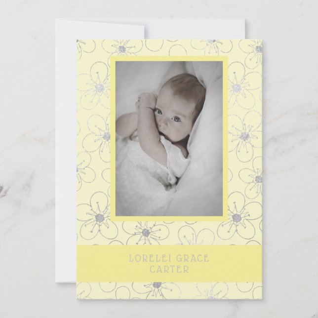 Yellow Wildflowers Silver Photo Naming Ceremony Anteckningskort (Framsida)