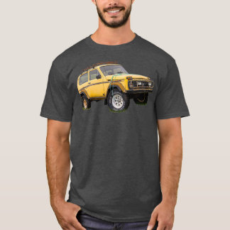 Yellow wrecked and abandoned Lada Niva car T Shirt