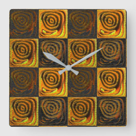 Yellowaktiga kvadrater och cirklar i rostatisk mos fyrkantig klocka