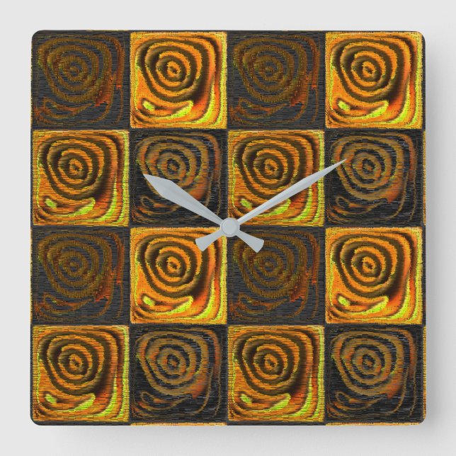 Yellowaktiga kvadrater och cirklar i rostatisk mos fyrkantig klocka (Framsida)