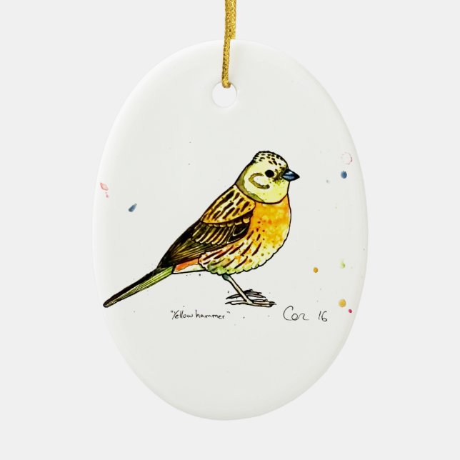 Yellowhammer fågel julgransprydnad keramik (Framsidan)