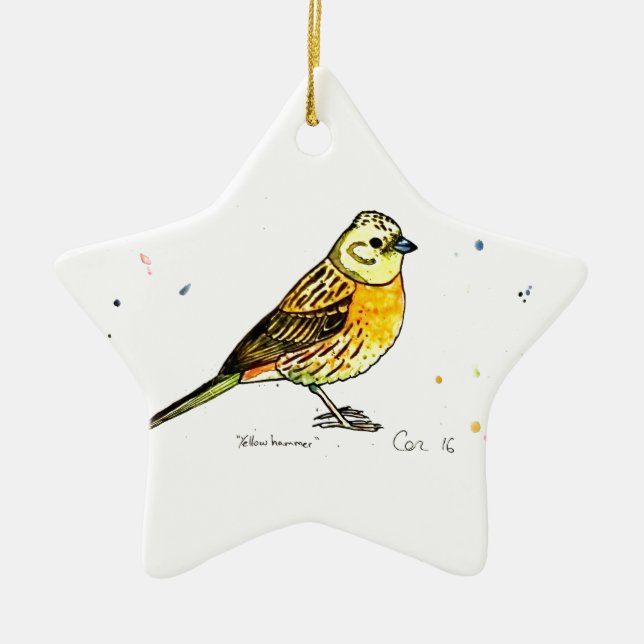 Yellowhammer fågel julgransprydnad keramik (Framsidan)