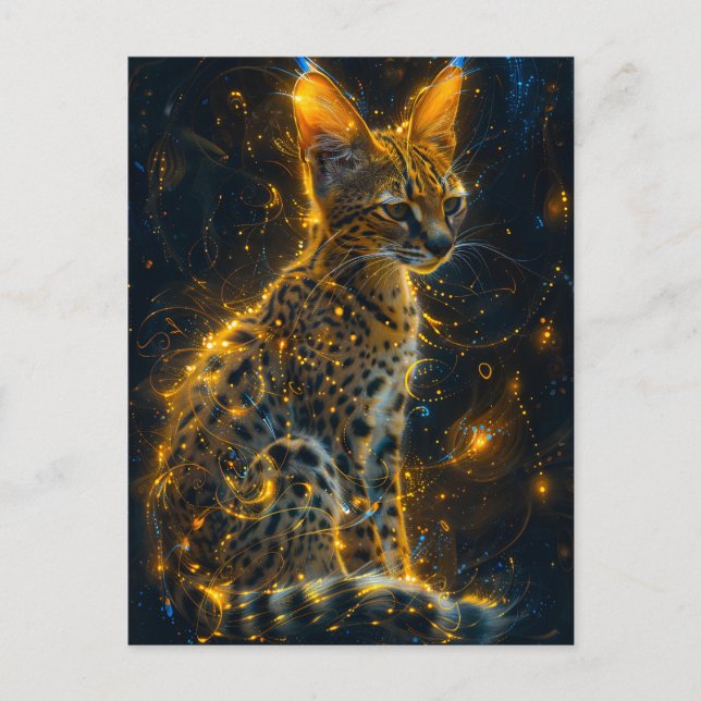 Yellowish Neon Serval Cosmic Glow Vykort (Framsida)