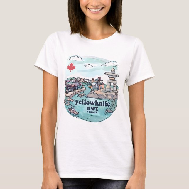 Yellowknife NWT Kanada Söt Pastell Siluett  T Shirt (Framsida)