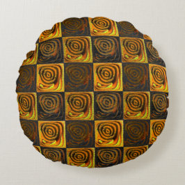 Yellowska kvadrater och cirklar i rostliknande mos rund kudde