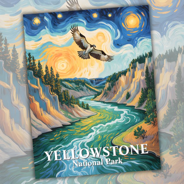 Yellowstone Bird Osprey Van Gogh Starry Night Vykort (Yellowstone Bird Osprey Van Gogh Starry Night Postcard)