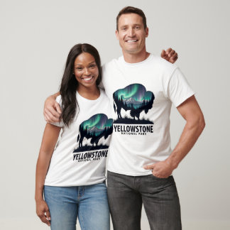 Yellowstone Bison med Aurora liggande design T Shirt