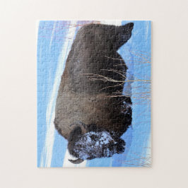 Yellowstone Bison Standing in Deep Snow Pussel