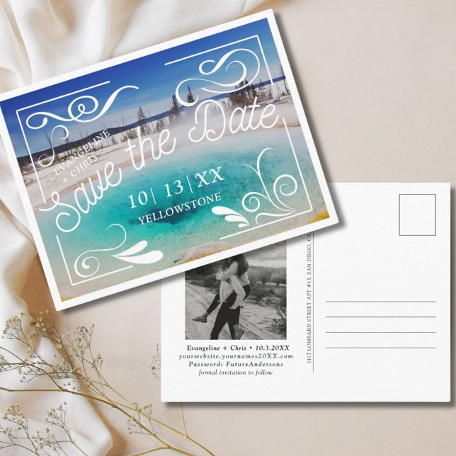 Yellowstone Bröllop Save the Date Postkort Vykort (Yellowstone Wedding Save the Date Postcard)