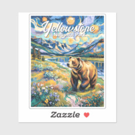 Yellowstone Colorful Landscape Vintage Animal Bear Klistermärken