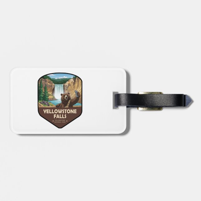 Yellowstone Falls Bear Selfie Shield Bagagebricka (Baksida Vågrät)