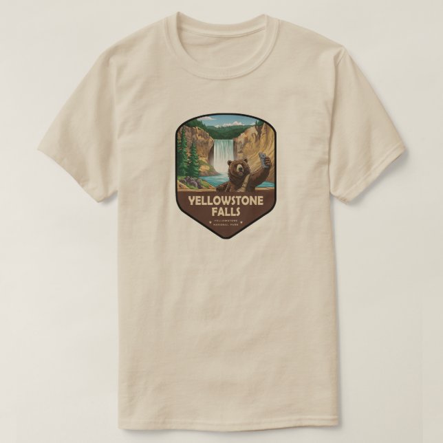Yellowstone Falls Bear Selfie Shield T Shirt (Design framsida)