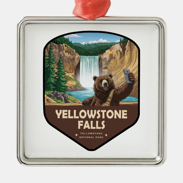 Yellowstone Falls Björn Selfie Skydd Julgransprydnad Metall (Framsidan)