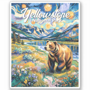 Yellowstone Färgrik Landskapsvintage Djur Björn Klistermärken