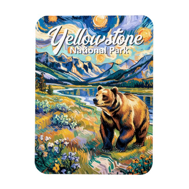 Yellowstone Färgrik Landskapsvintage Djur Björn Magnet (Vertikal)