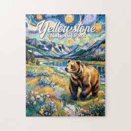 Yellowstone Färgrik Landskapsvintage Djur Björn Pussel