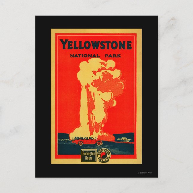 Yellowstone gammal trogen advertizingaffisch vykort (Framsida)