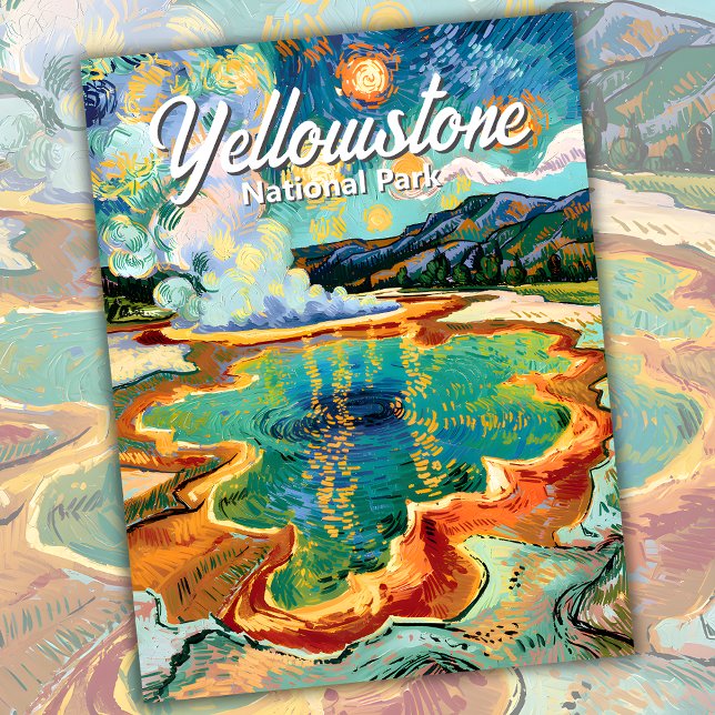 Yellowstone Grand Prismatic Van Gogh Anpassningsba Vykort (Yellowstone Grand Prismatic Van Gogh Custom Text Postcard)