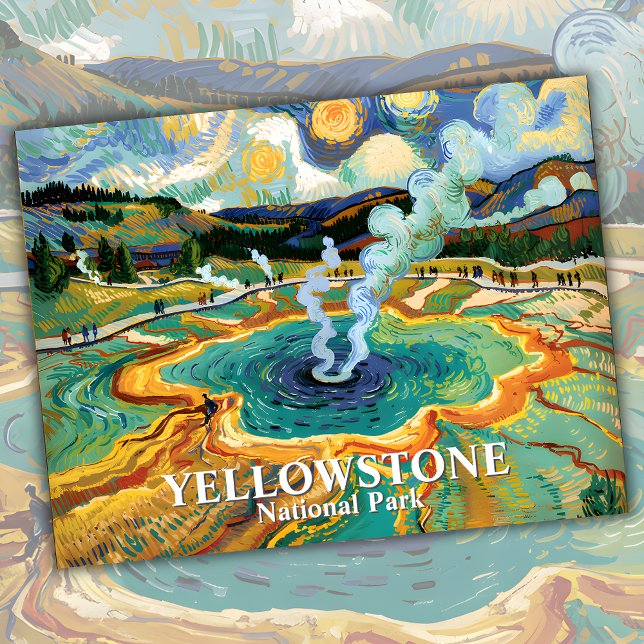 Yellowstone Grand Prismatic Vår Van Gogh-Anpassnin Vykort (Yellowstone Grand Prismatic Spring Van Gogh Custom Postcard)