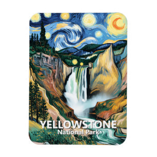 Yellowstone Lower Falls Van Gogh stjärnklar himmel Magnet