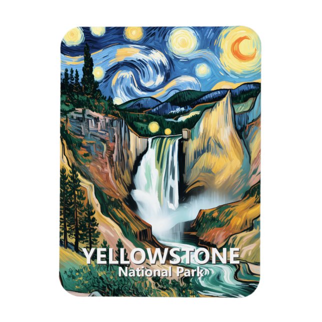Yellowstone Lower Falls Van Gogh stjärnklar himmel Magnet (Vertikal)
