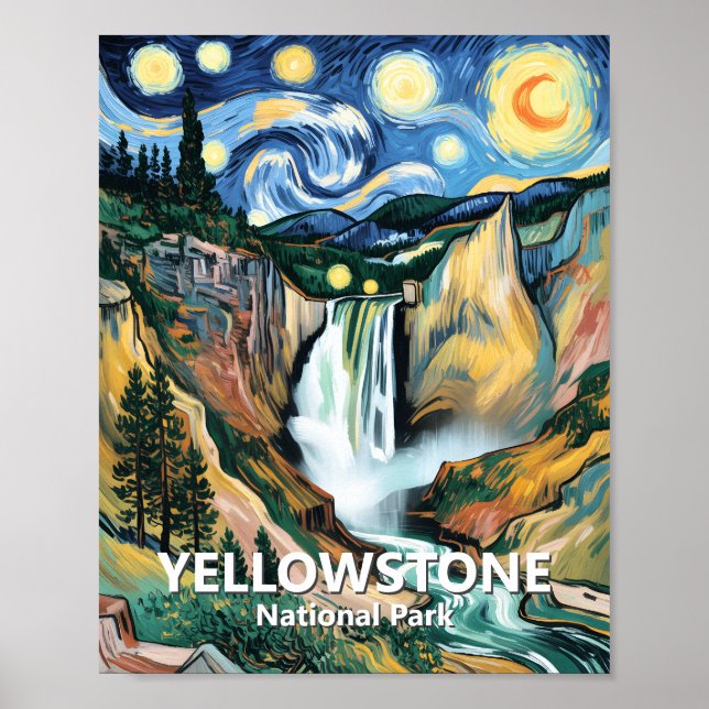 Yellowstone Lower Falls Van Gogh Stjärnklar Natt K Poster (Framsidan)