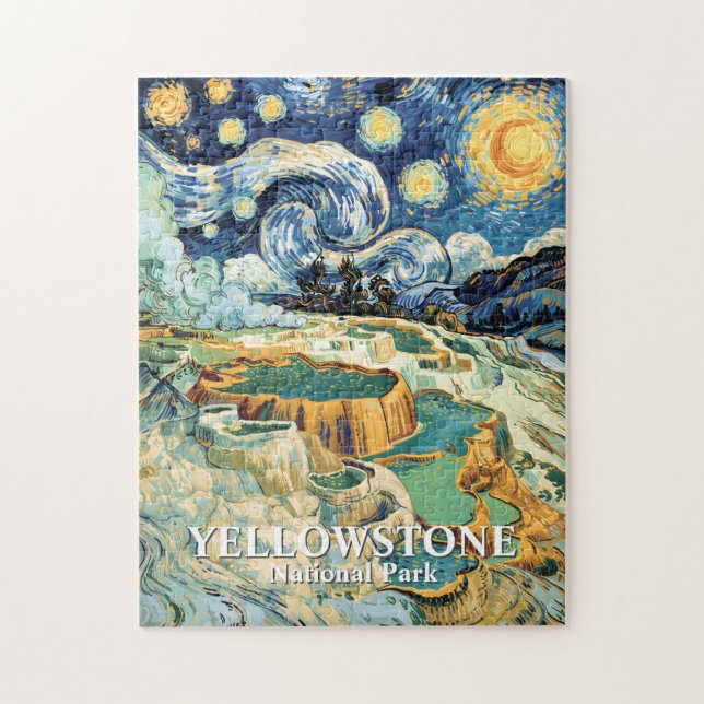 Yellowstone Mammoth Hot Springs Van Gogh Livlig Pussel (Vertikal)