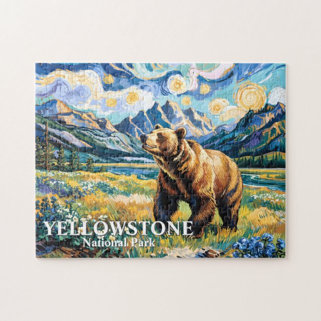 Yellowstone National Park Bear Landscape Van Gogh Pussel (Horisontell)