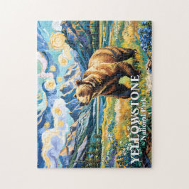 Yellowstone National Park Bear Landscape Van Gogh Pussel