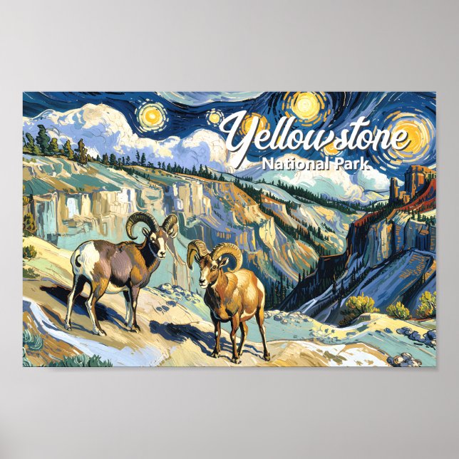 Yellowstone National Park Bighorn Sheep Van Gogh Poster (Framsidan)