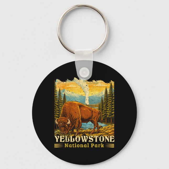 Yellowstone National Park Bison Buffel Kor Nyckelring (Framsida)